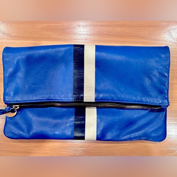 😍 Clare V Fold Over Blue Leather Clutch Bag - Picture 1 of 6